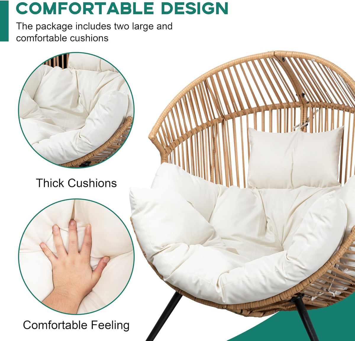 Shintenchi Wicker Egg Chair With Cushion - 400 Pounds Capacity