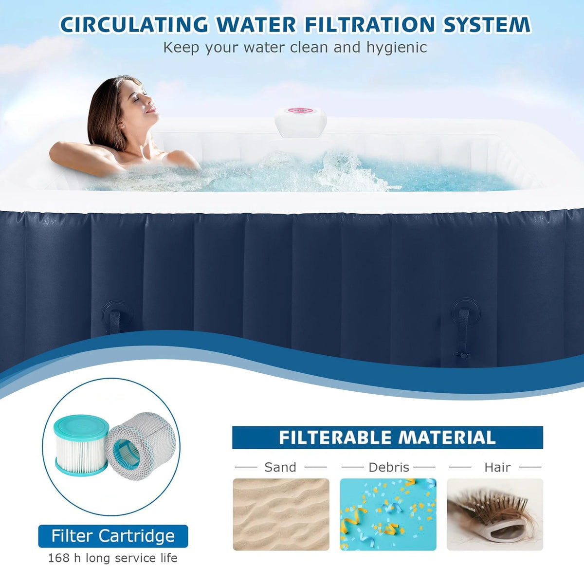 SEGMART Inflatable Hot Tub Spa, 73 inch, 4-6 Person, 130 Jets, 240 Gallon Capacity