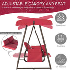 TQKVIPI 4 Person Outdoor Porch Swing Bed With Adjustable Backrest Canopy - 800 lbs Capacity