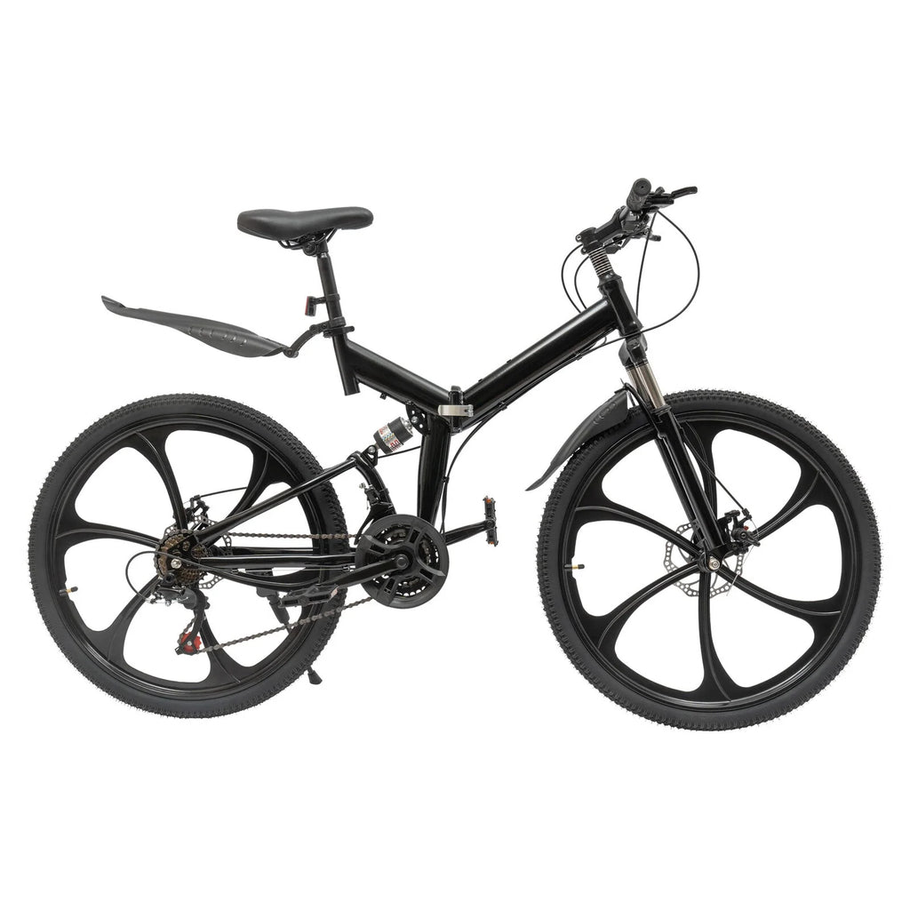 Aiqidi 26 Inch 21 Speed Full Suspension Folding Mountain Bike, Black