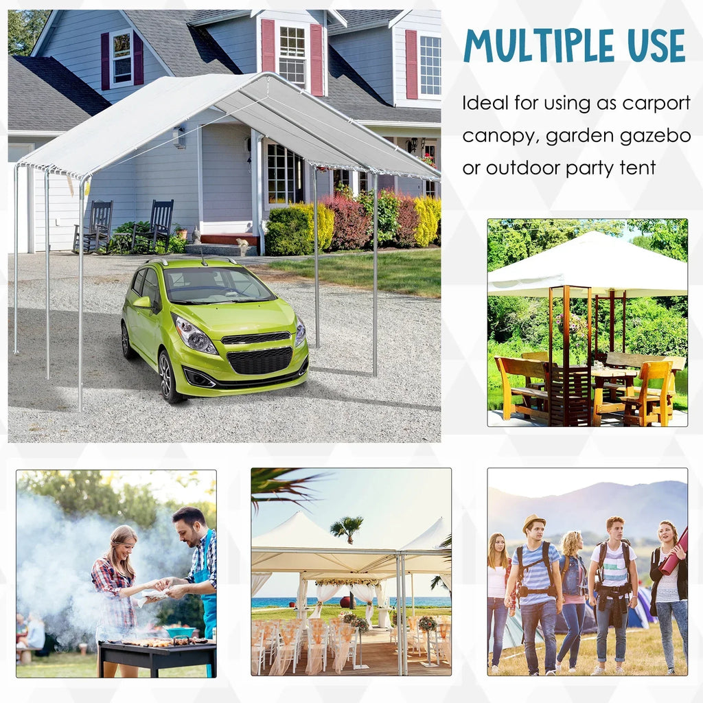 Outsunny Galvanized Steel Carport Canopy 10' x 20', White - 3 Reinforced Steel Cables
