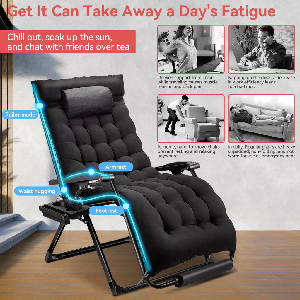 VECUKTY XXL Zero Gravity Chair, 500lb Capacity, 33-Inch Wide Padded Seat