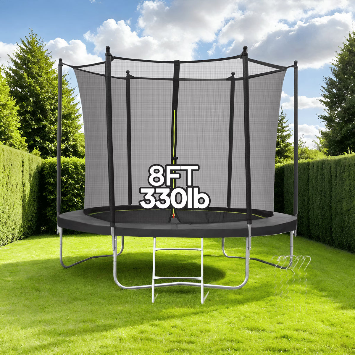 Maxkare 8 Ft Trampoline With Enclosure And Ladder, 264 LBS Capacity