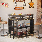 FJU L-Shaped Home Bar Unit With Stemware Racks, 2-Tier Shelves And Footrest - Gray