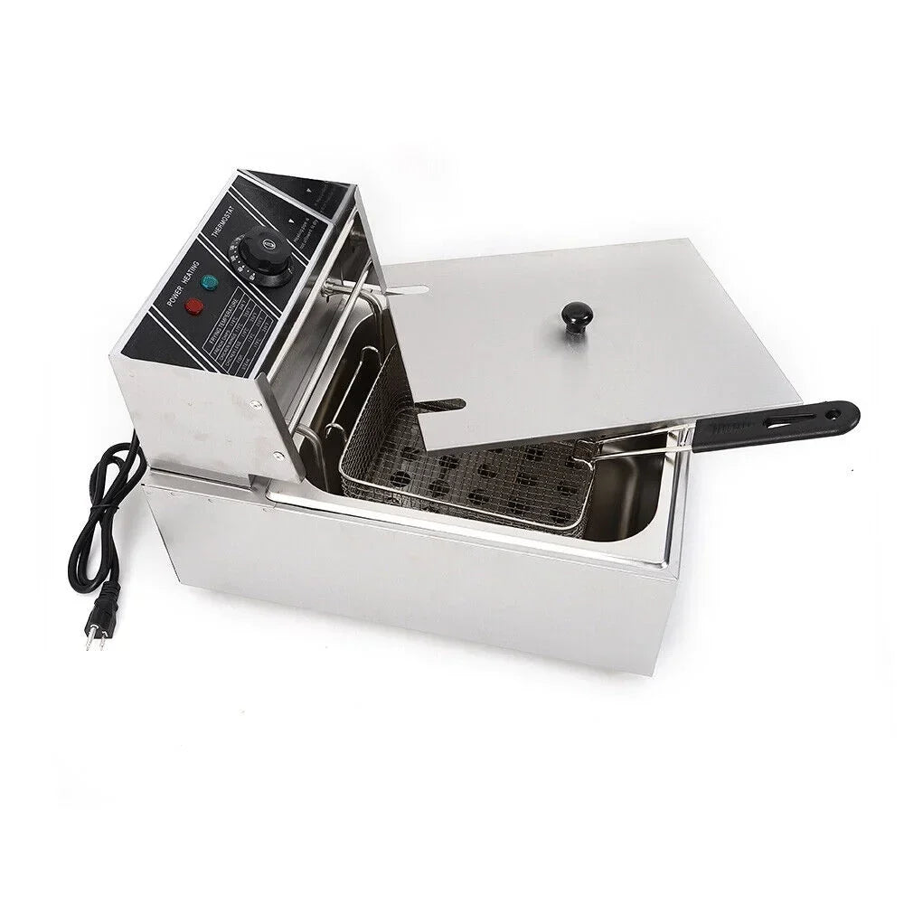 FETCOI Electric Countertop Deep Fryer, 1700W 6L Stainless Steel - Single Tank