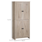 HOMCOM Freestanding 4-Door Kitchen Pantry Storage Cabinet, 72in, 4-Tier - Adjustable Shelves