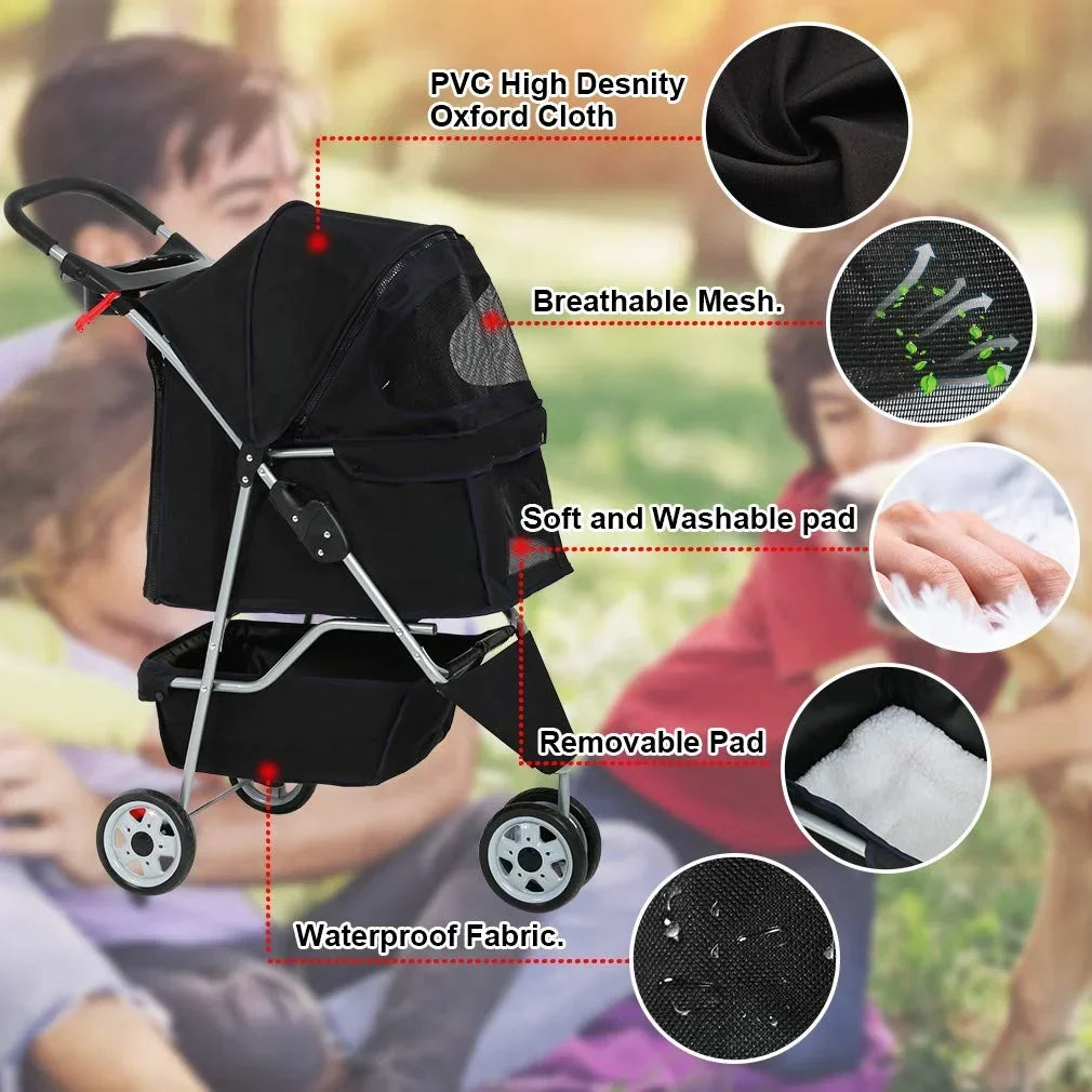 Bestpet Pet Stroller, 3 Wheels Travel Folding Carrier - T13