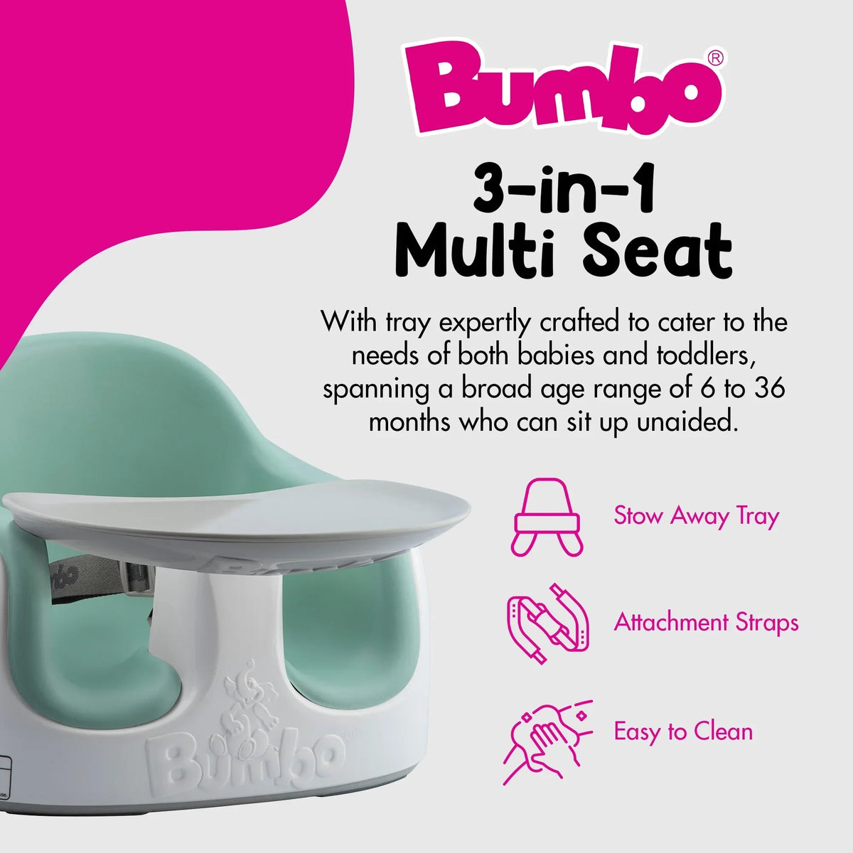 Bumbo 3-In-1 Adjustable Baby And Toddler Booster Seat/High Chair, Hemlock, 13 x 13 x 11 inches