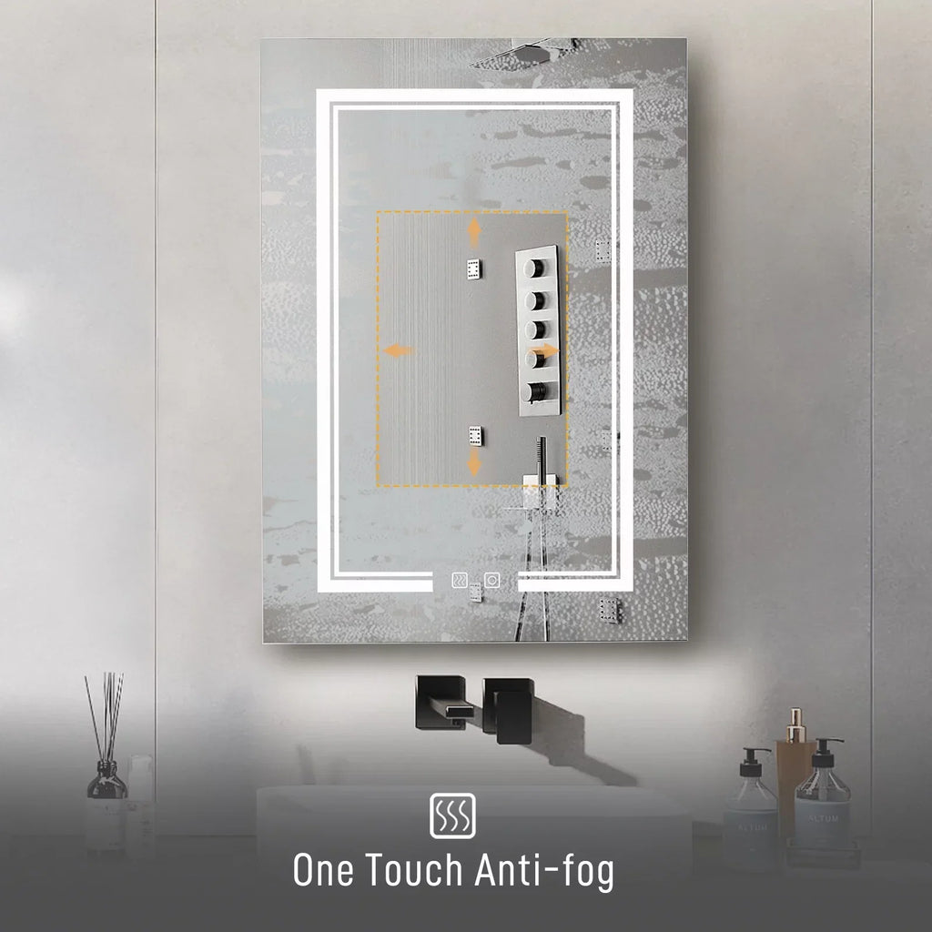 LED Bathroom Wall Cabinet With Single Door Mirror, White, 28*20in
