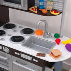KidKraft Uptown Espresso Wooden Play Kitchen With 30-Piece Play Food Accessories