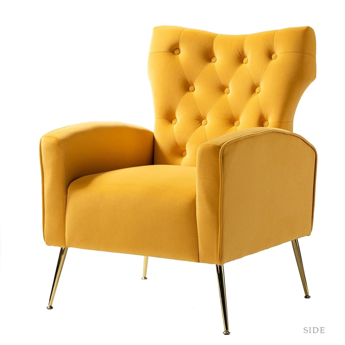 14 Karat Home Velvet Accent Chair With Button-Tufted Back And Metal Legs - Mustard