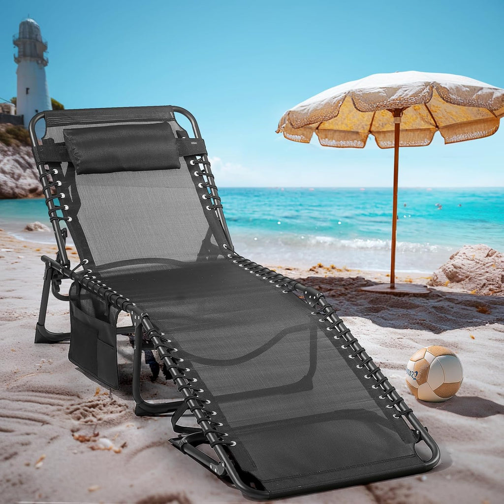 Unovivy Outdoor Chaise Lounge Chairs Set of 2, Grey, 5-Position Reclining Back