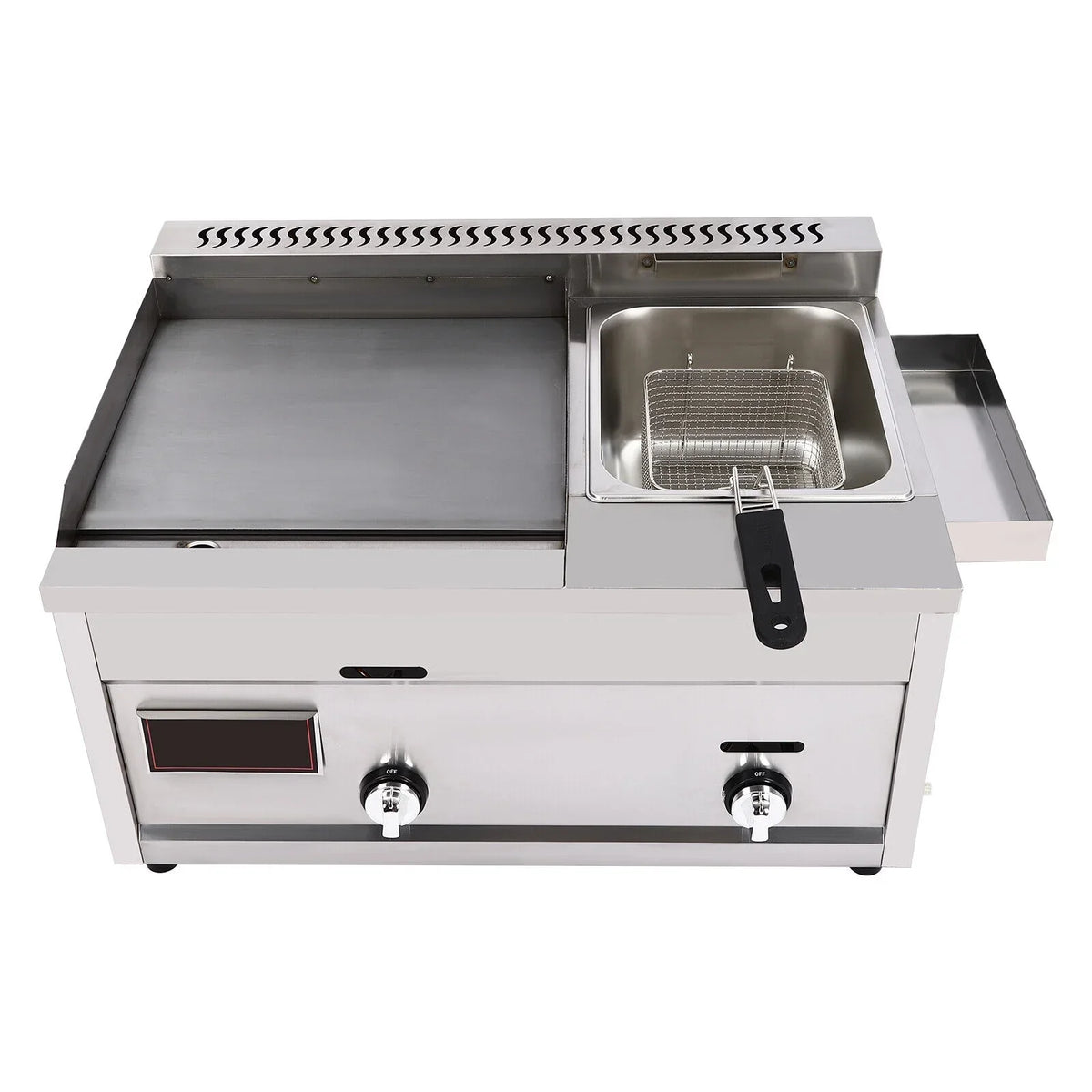 VONZOER Commercial Gas Griddle And Deep Fryer Combo, 2-Burner Stainless Steel, 70x38.5x51cm