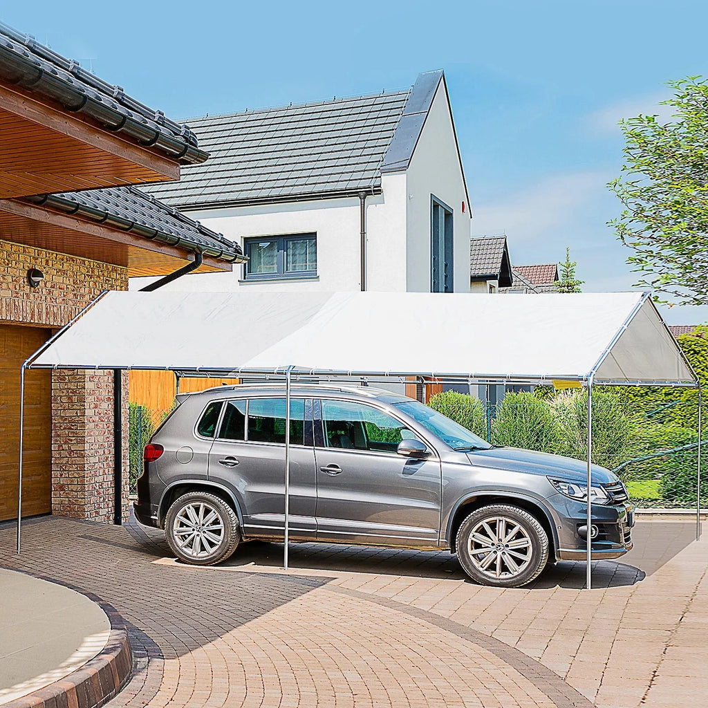 Outsunny Galvanized Steel Carport Canopy 10' x 20', White - 3 Reinforced Steel Cables
