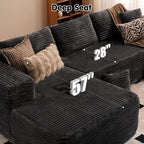 ovios 104in L-Shape Sectional Sofa With Chaise, Grey Plush Corduroy Fabric