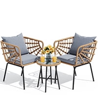 DEXTRUS 3-Piece Outdoor Patio Wicker Bistro Set With Soft Cushions