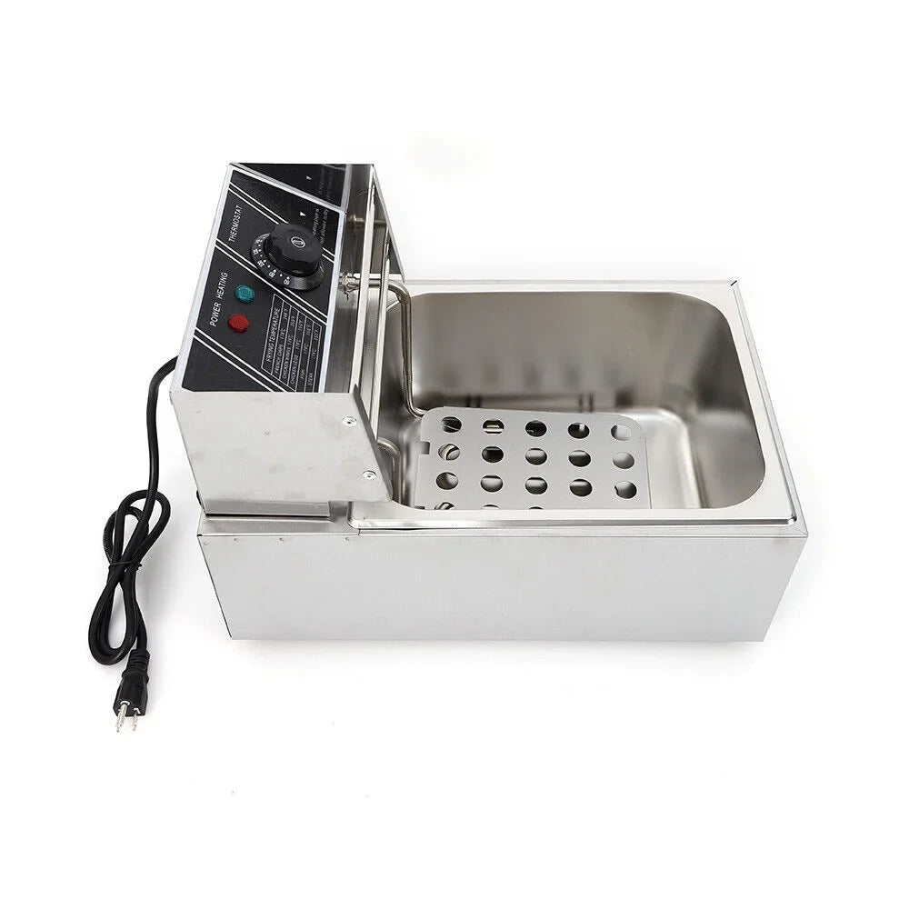 Electric Deep Fryer 6L/6.3QT Stainless Steel Countertop 1700W Single Tank