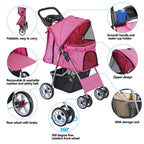 ZENSTYLE 4-Wheel Foldable Pet Stroller Carrier Cart With Storage Basket - 35 LBs