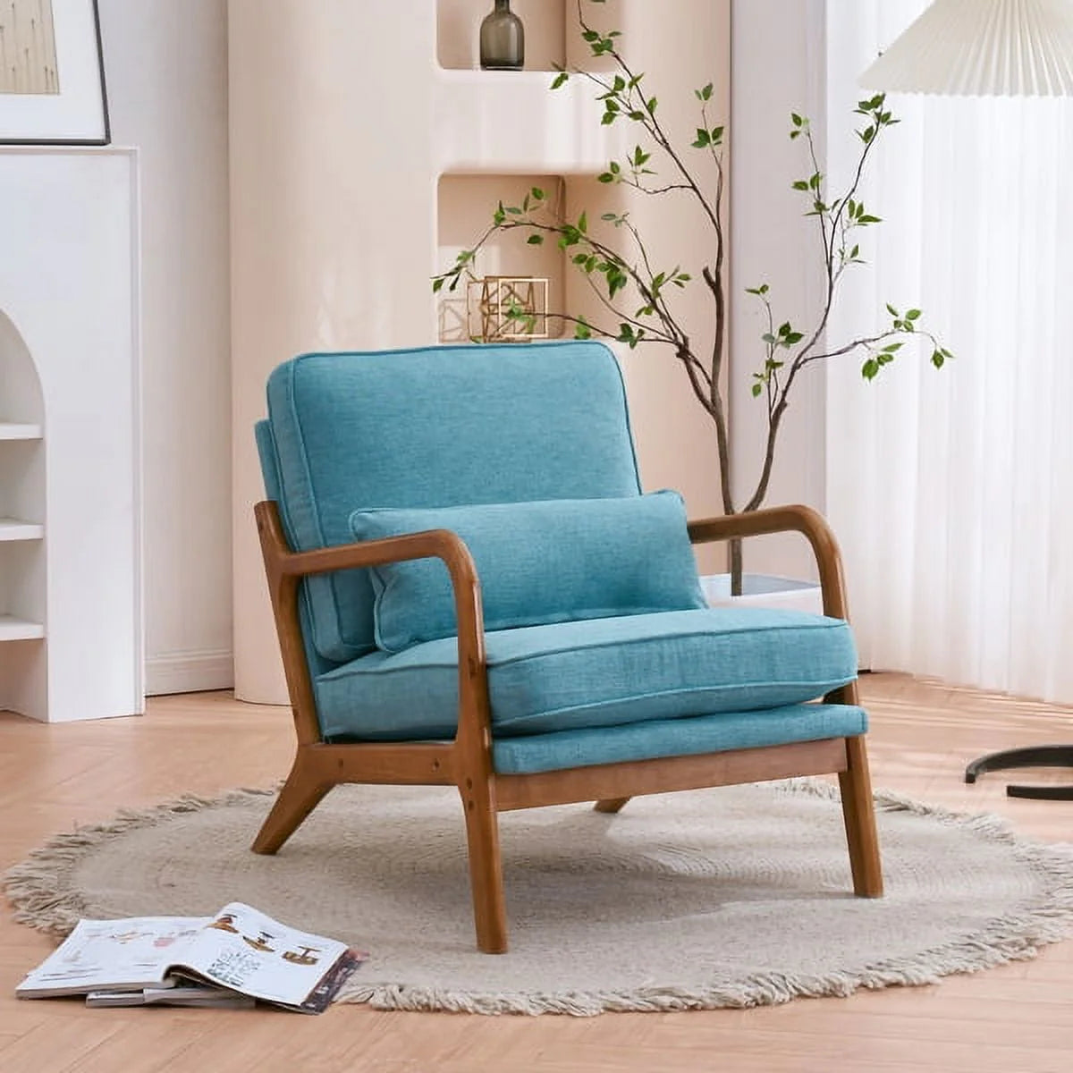 Linen Accent Lounge Chair With Solid Wood Frame, 25.6in D x 34.6in W x 36.6in H