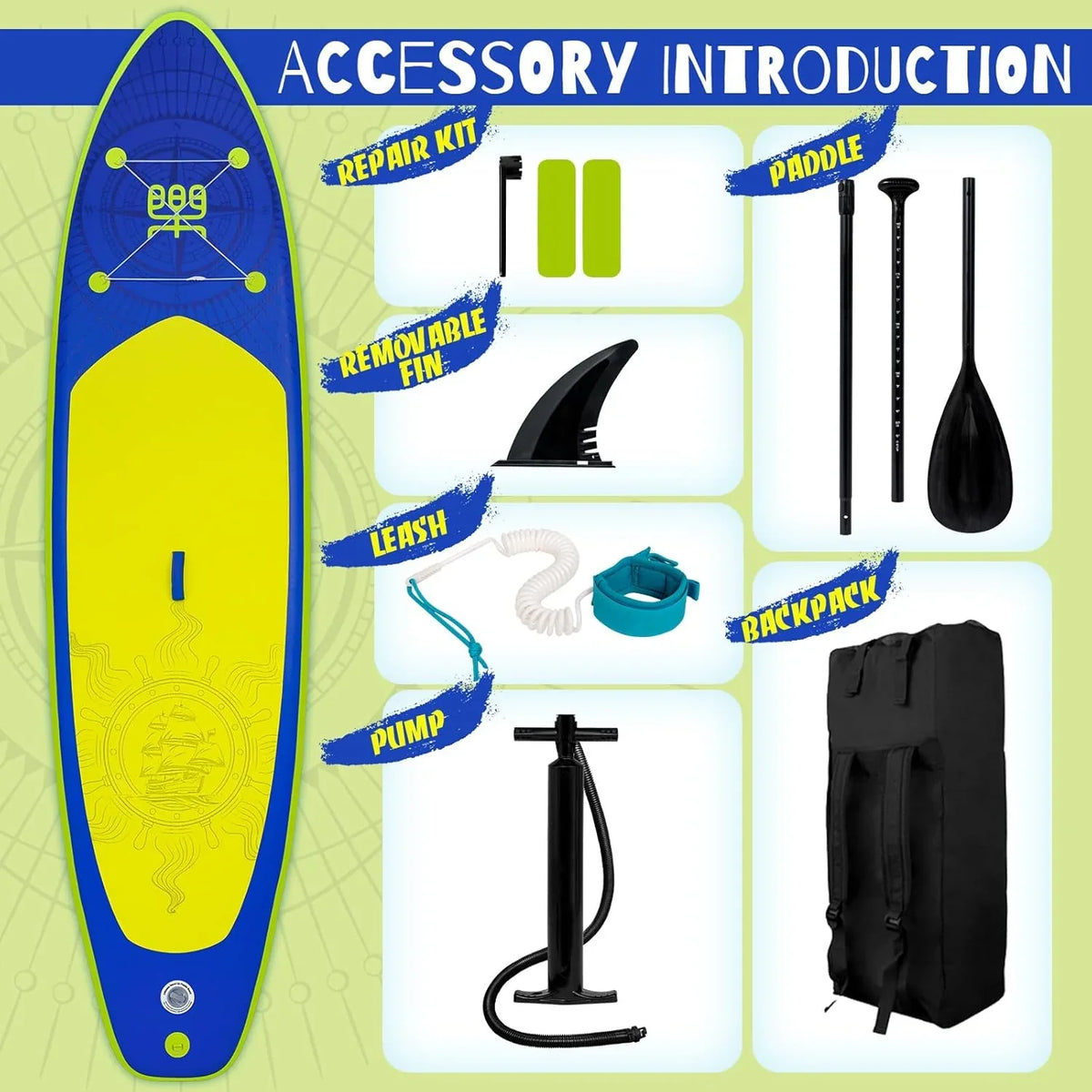 FunWater Inflatable Stand Up Paddle Board, 11 ft x 32 in x 6 in - SUP Paddle Accessories