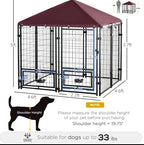 Outdoor Dog Kennel With Rotating Bowl Holders, 5 ft x 5 ft x 5 ft, Black And Red
