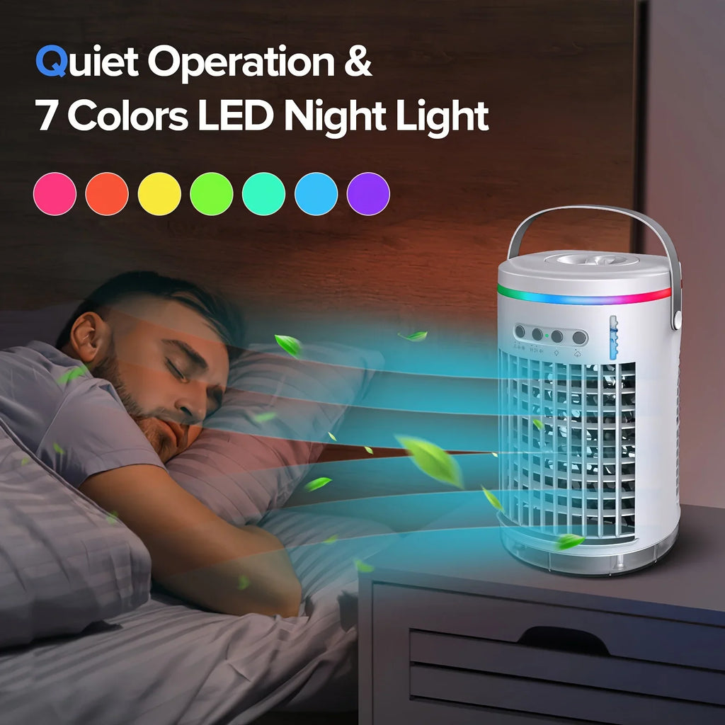 Portable Evaporative Cooler, 1400ml, 3 Speeds, USB, Remote, 7 LED Lights