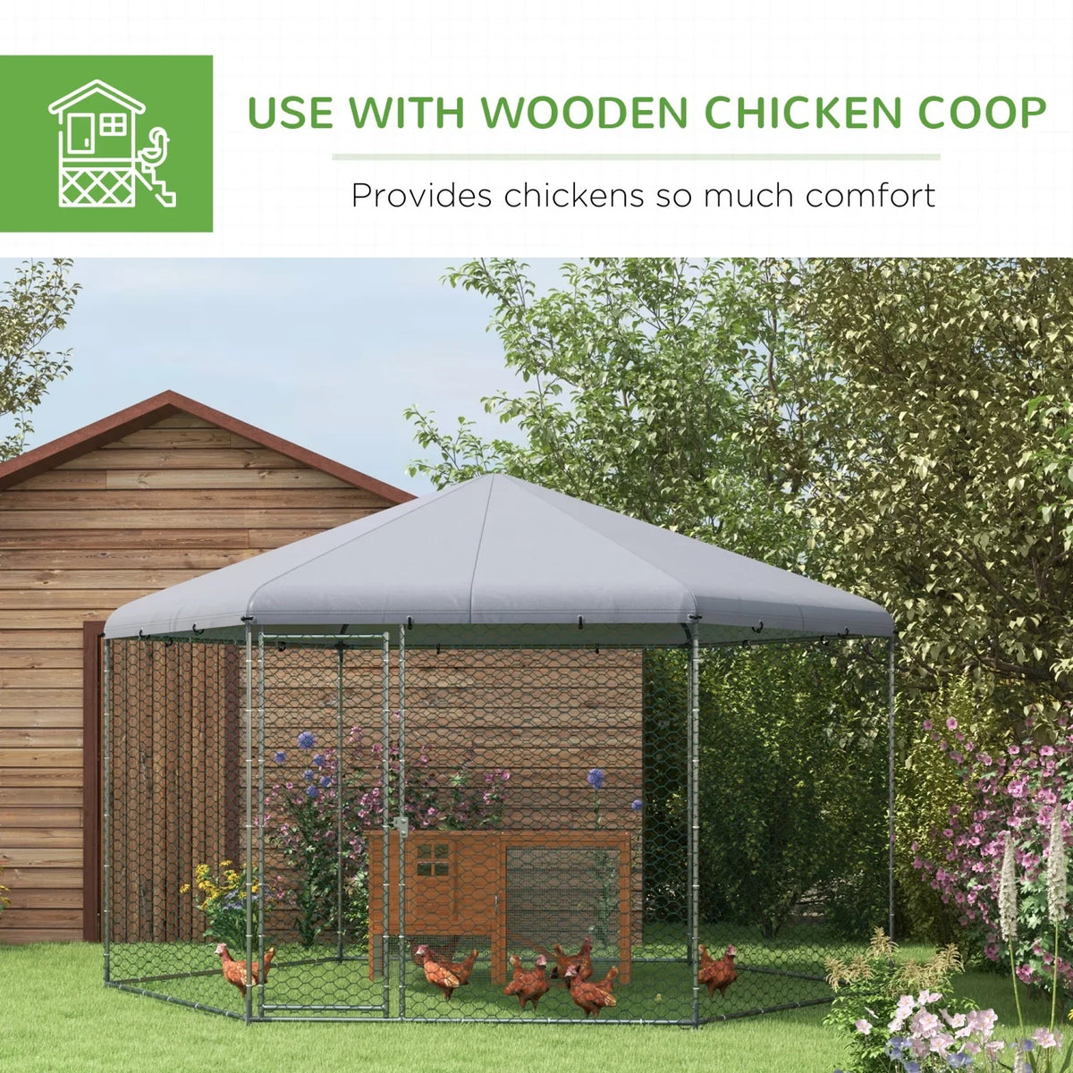 PawHut Large Metal Coop Run With Waterproof Anti-UV Cover, 13 ft x 11.4 ft x 8.6 ft