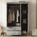 3-Door Mirror Wardrobe With Shelves And 2 Drawers - White Or Gray