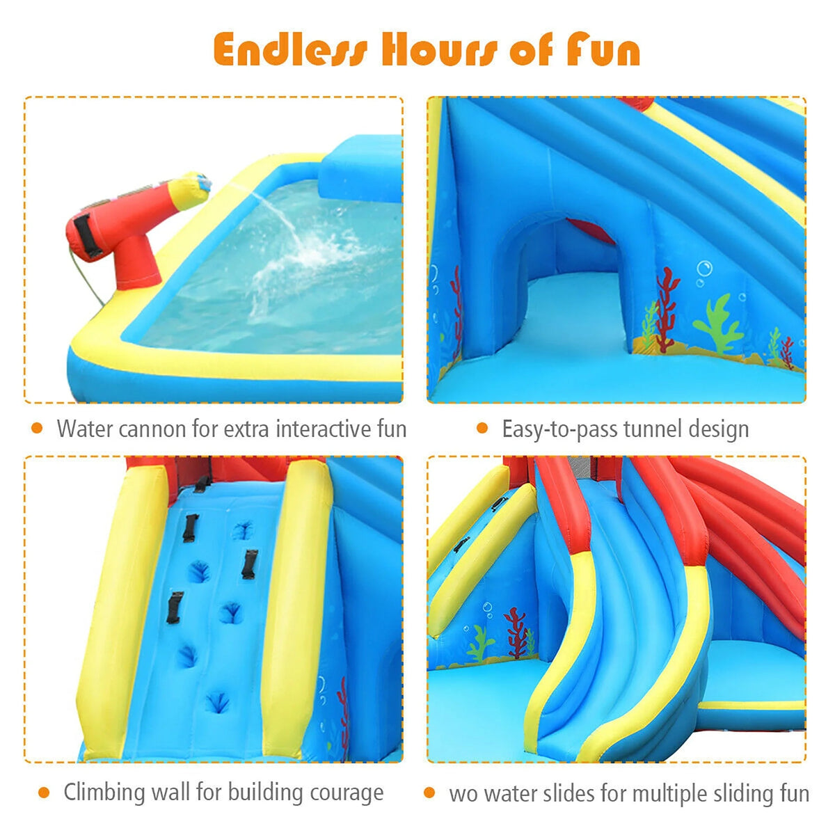 Costway Inflatable Crab Dual Slide Water Park Bounce House With Splash Pools, 197 x 157.5 x 98.5 in, 950W Blower