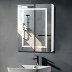 LED Bathroom Wall Cabinet With Single Door Mirror, White, 28*20in