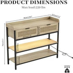 AYFDEGT Entryway Table With 2 Drawers, Outlets, USB Ports, Shelves & LED Lights - Black