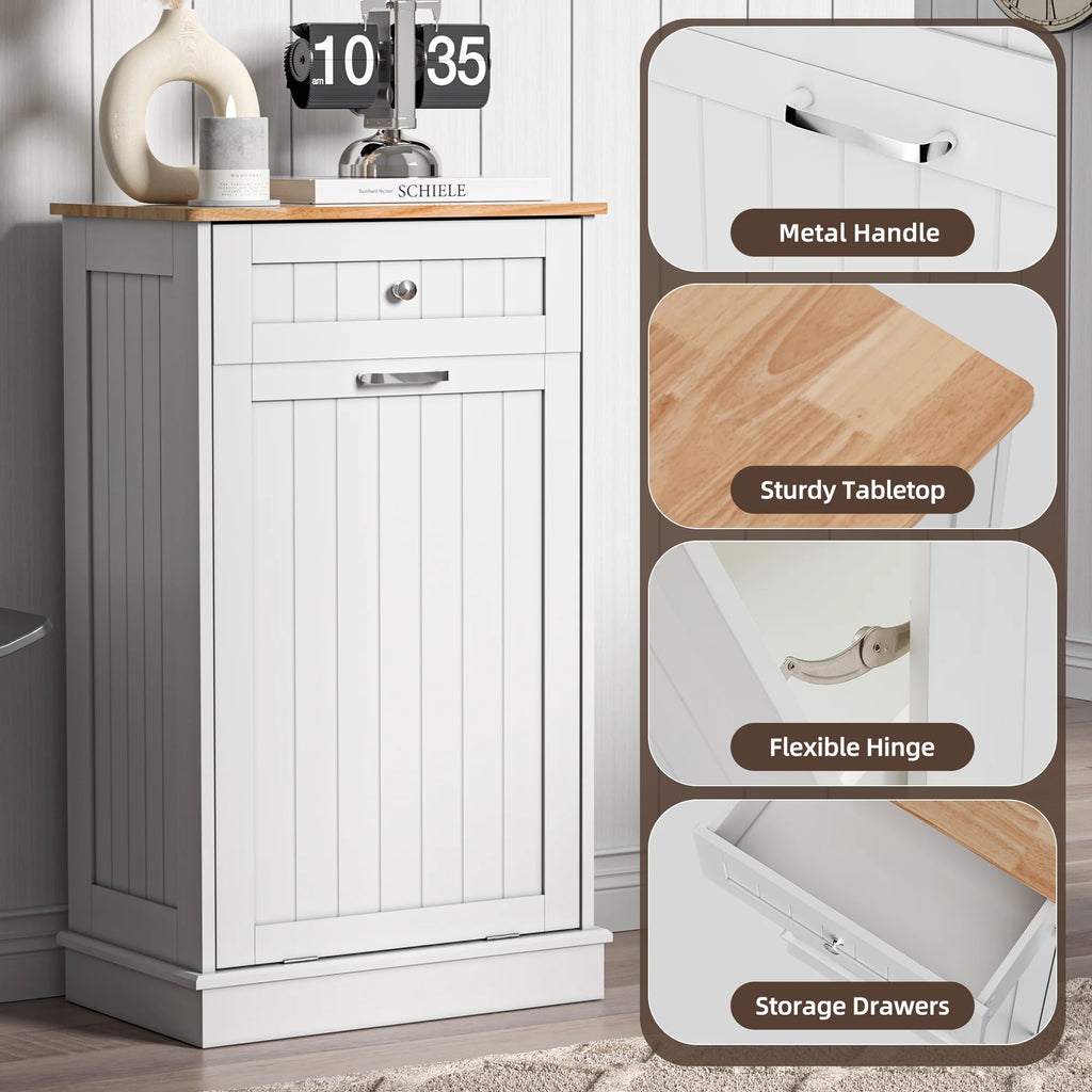 HARIPUL Single Tilt-Out Trash Cabinet For 13 Gallon Waste Bin, White