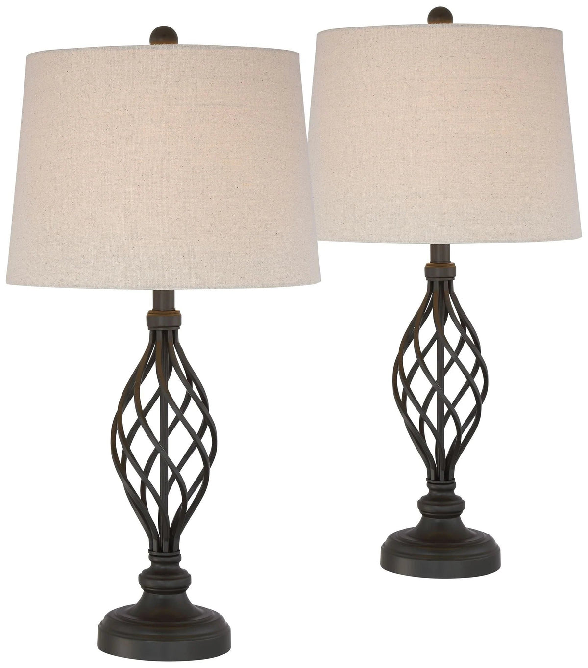 Franklin Iron Works Annie Table Lamps, Set of 2, 28 in Tall, Bronze Iron, Cream Tapered Drum Shade - Annie