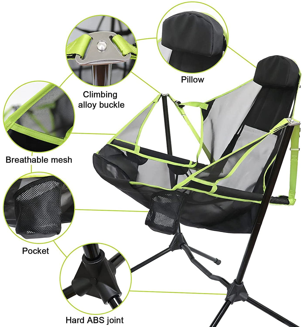 VEANERWOOD Folding Rocking Camping Chair With Pocket, Steel, 330lbs Capacity