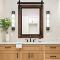 COSMOGO Farmhouse Barn Door Style Natural Wood Bathroom Vanity Wall Mirror 24 x 32 in