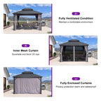 PURPLE LEAF Outdoor Hardtop Gazebo, 8' X 8', Galvanized Steel Double Roof, Aluminum Frame, Grey