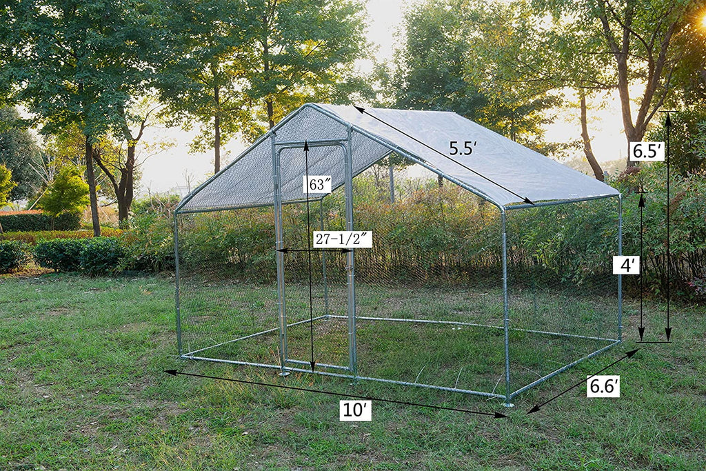 Phonjoroo Metal Chicken Coop With Run Cover, 10 ft L x 6.6 ft W x 6.6 ft H (79.2 in H x 79.2 in W x 120 in D)
