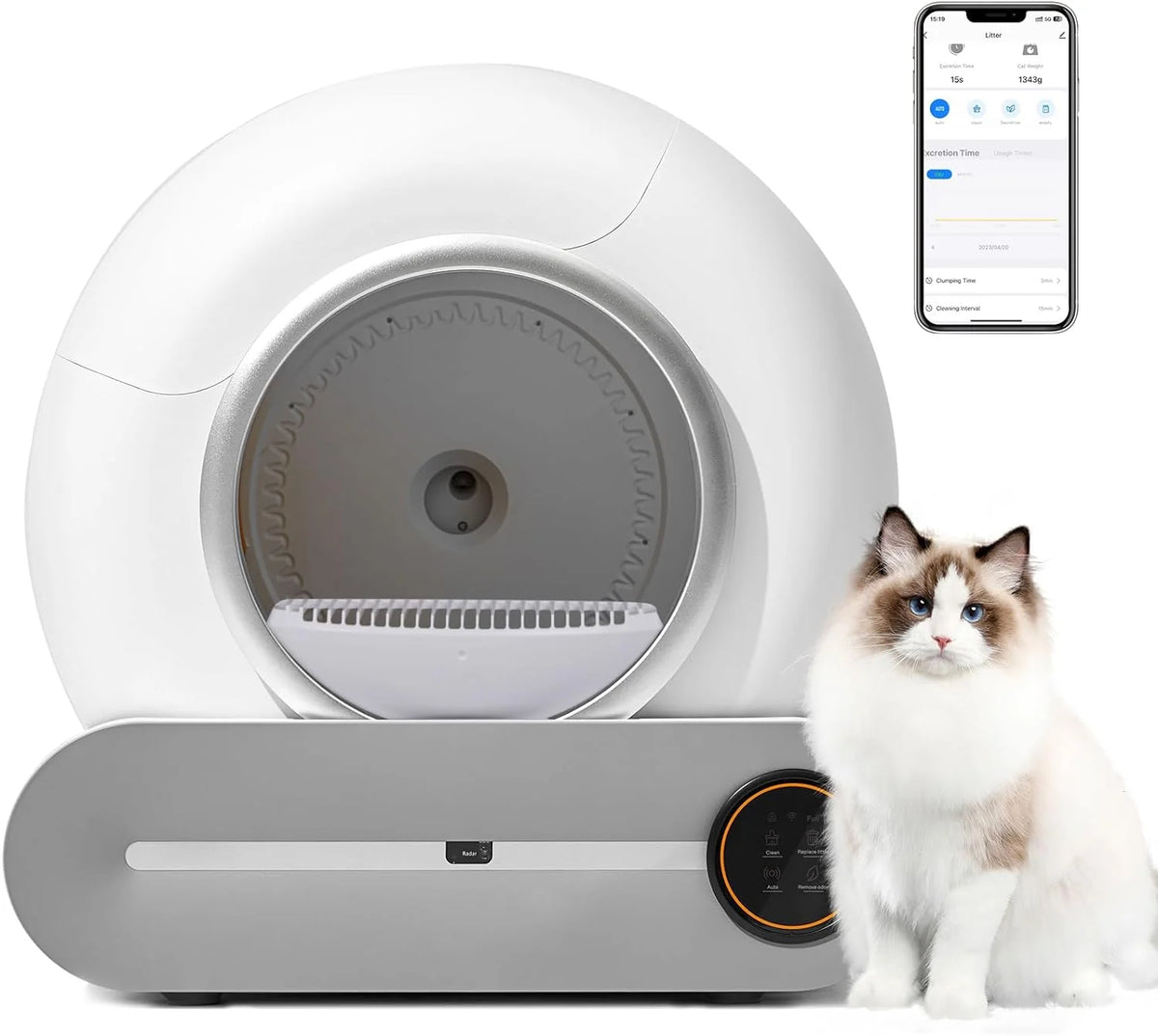 Automatic Cat Litter Box, White, 65L Capacity, 9L Collection Bin - TYSD-1