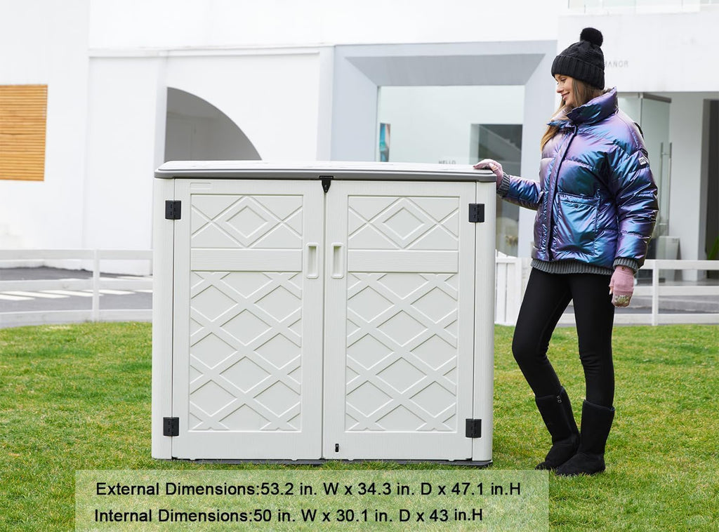 KINYING Horizontal Outdoor Storage Box, 48 Cu.ft, 53.2 in W x 34.3 in D x 47.1 in H