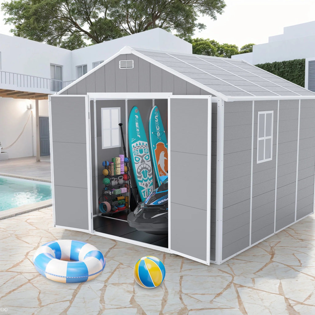 Seizeen Resin Outdoor Storage Shed With Floor, Light Gray, 82 in H