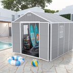 Seizeen Resin Outdoor Storage Shed With Floor, Light Gray, 82 in H