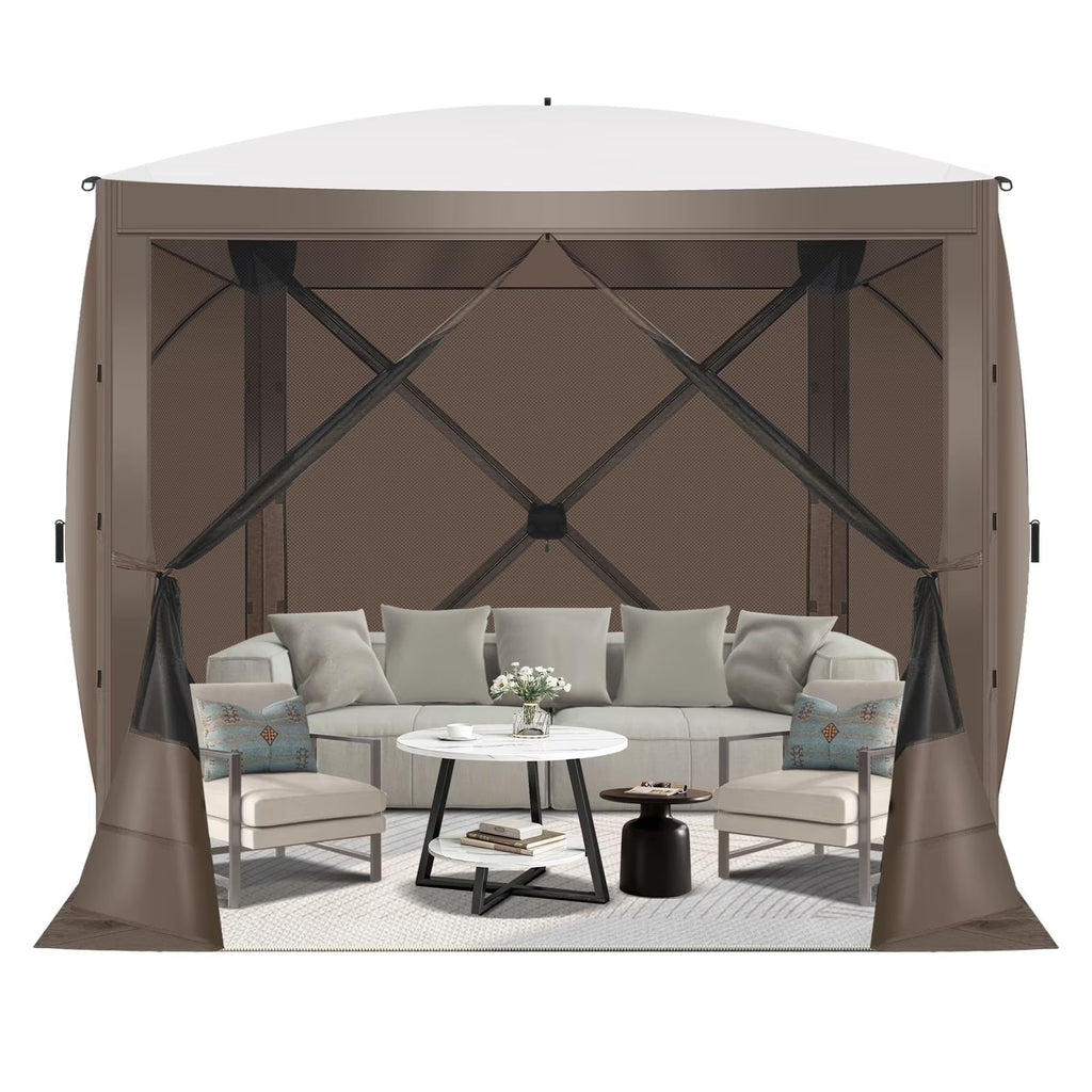 Hoteel Outdoor Pop-Up Gazebo Screen House 6x6ft With 4 Sidewalls And Mosquito Netting - Brown