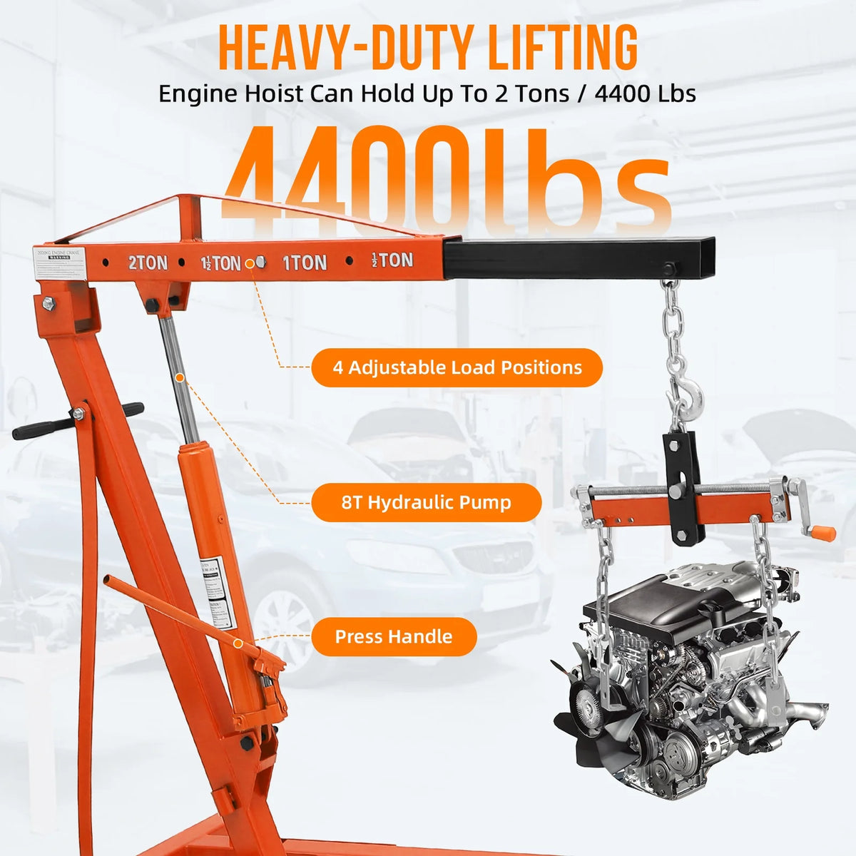 JoanKaren Hydraulic Engine Hoist 4400 lbs, Folding, Yellow - PAU_0LMM