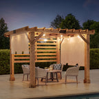 Sunjoy Cedar Wood Hot Tub Pergola 10 x 11 ft With Adjustable Canopy And Privacy Screen
