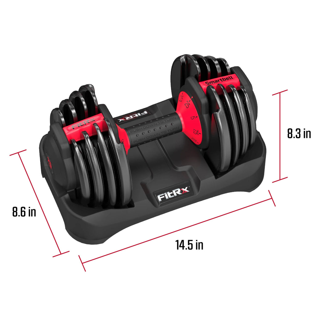 FitRx SmartBell Adjustable Dumbbell Set, 2-Pack, 25lb, 9-in-1 Quick-Select Weights, 2.5lb Increments
