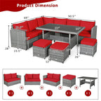 7-Piece Rattan Patio Dining Set With 3 Corner Chairs, 3 Ottomans And Table