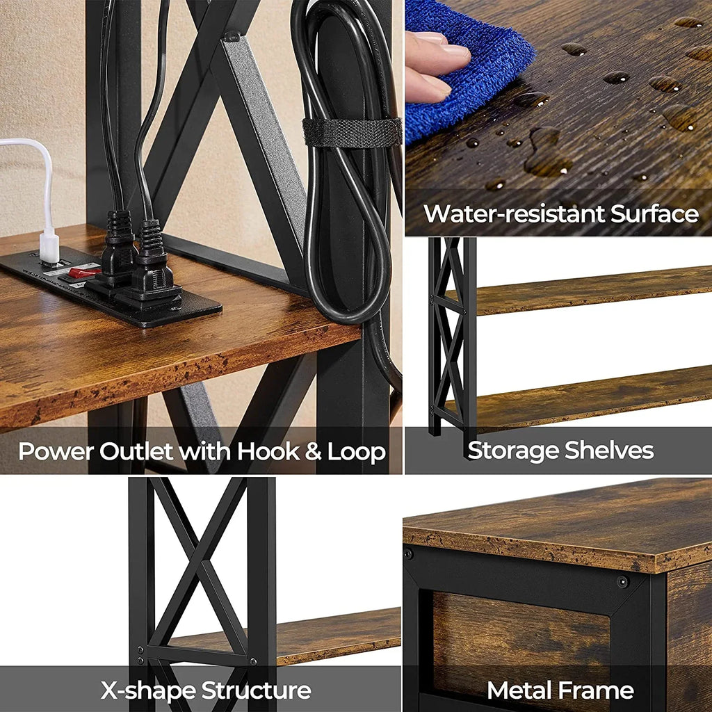 Console Table With Drawer And 3 Tier Storage Shelves