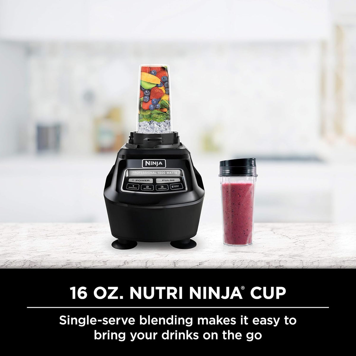 Ninja Blender And Food Processor System, 1500W, 72-Oz Pitcher, 64-Oz Bowl, Two 16-Oz To-Go Cups - Black
