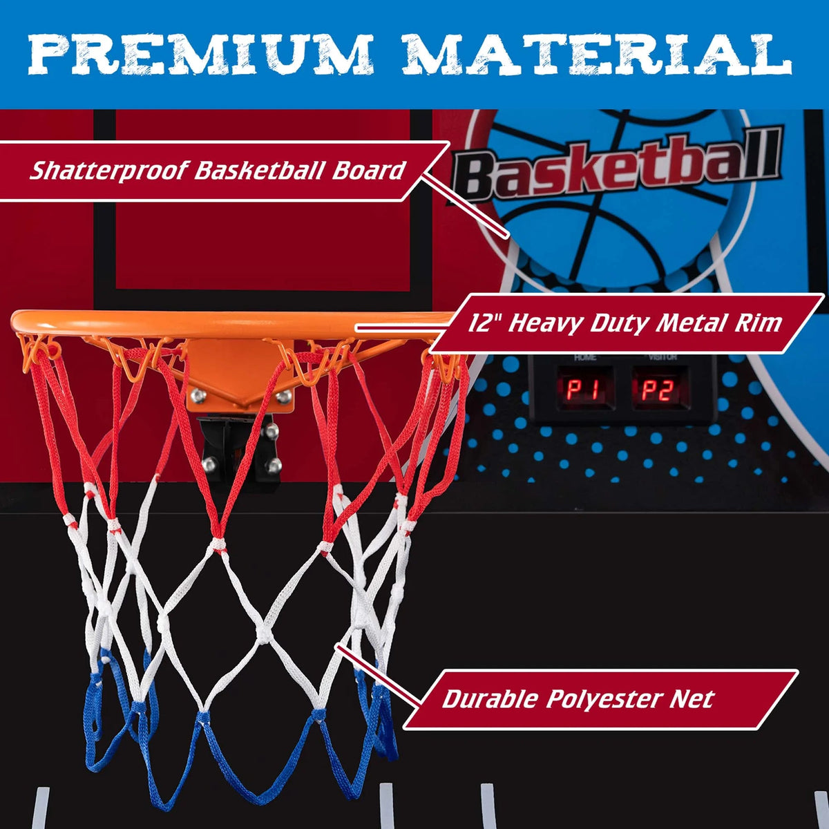 Costway Dual Shot Basketball Arcade Game, Blue, 8 Game Modes, 81in x 43in x 81in
