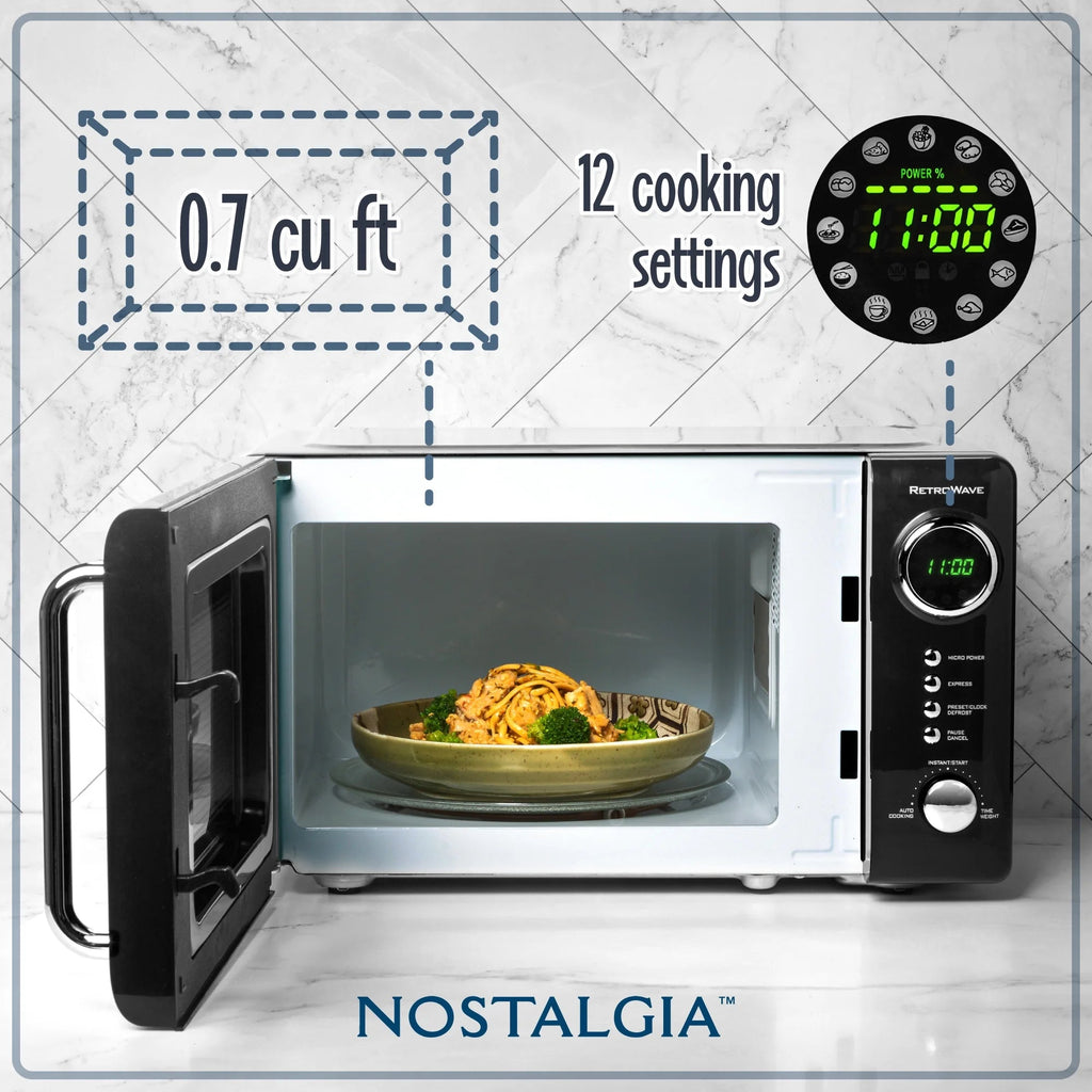Nostalgia Retro Compact Countertop Microwave Oven 0.7 Cu. Ft. 700-Watts Orange